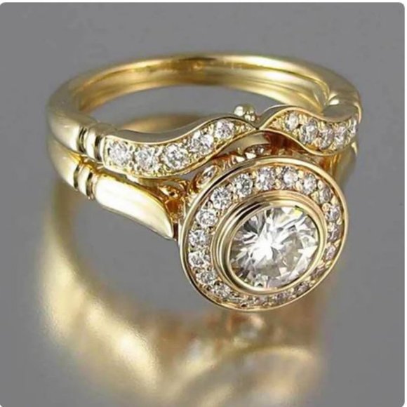 Jewelry - New 2Ct Round Cut Simulated CZ Bezel Bridal Sterling Silver Ring Set Sz 7